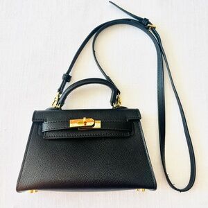 NWOT, Elegant Black Leather Mini Handbag, Crossbody